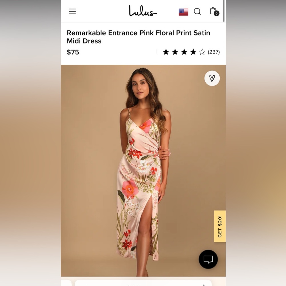 Pink Floral Print Satin Dress